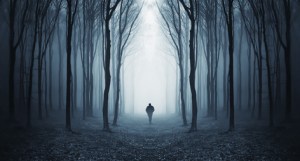 man in a dark forest